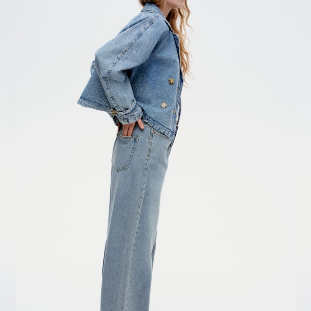 H&M Short Denim Trench Coat Light denim blue Nwt